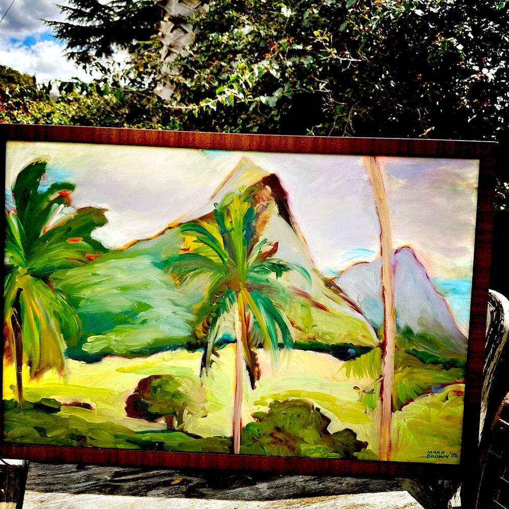 Tropical Island painting, framed canvas